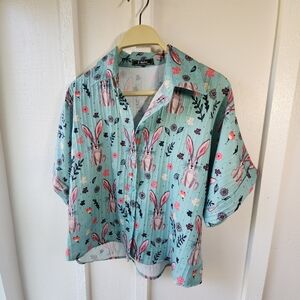 I-Style Bunny Floral Shirt Made In Thailand Cropped